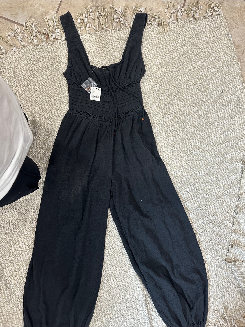Free People Black Smocked-Waist Sleeveless Wide-Leg Jumpsuit